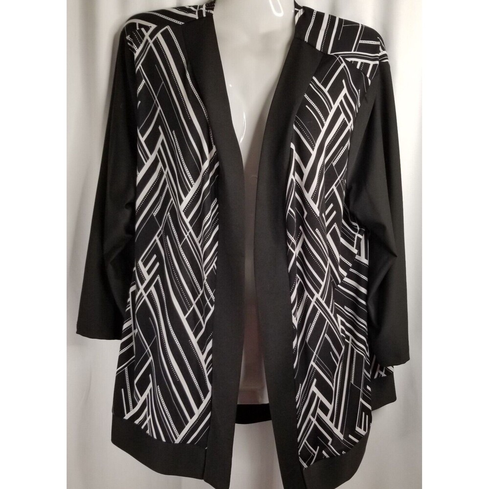 Slinky Brand Cardigan Black White Geometric Liquid Knit Size Petite Large